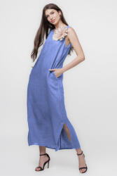 SHOPIKA Rochie lunga A-line din in, fara maneci, bleu Talie unica