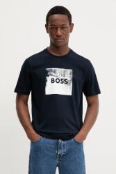 BOSS Orange pamut póló sötétkék, nyomott mintás, 50546381 - sötétkék L