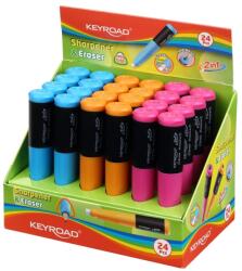 Keyroad Hegyező 1 lyukú radírral 24 db/display Keyroad 2 in 1 vegyes színek (38389) - irodasziget