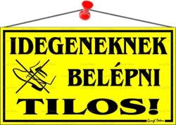 Információs tábla, 22, 5×12, 5 cm, Idegeneknek belépni tilos! , sárga (LUIN023)
