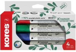 Kores Tábla- és flipchart marker készlet, 3 mm, kúpos, KORES ECO K-Marker XW1, 4 különböző szín (IK20724) - irodasziget