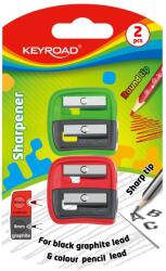 Keyroad Hegyező, 2 lyukú, 2 db/bliszter, Keyroad Dou-Power, vegyes színek (54327) - irodasziget