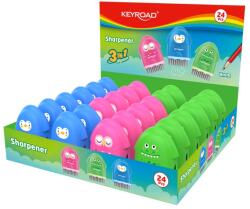 Keyroad Hegyező 1 lyukú radírral és porkefével 24 db/display Keyroad Rocky Docky vegyes színek (38390) - irodasziget