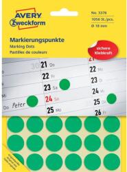 Avery Etikett címke, o18mm, jelölésre, 24 címke/ív, 44 ív/doboz, Avery zöld (AV3376) - irodasziget