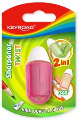 Keyroad Hegyező, 1 lyukú, radírral, 1 db/bliszter, Keyroad Twist, vegyes színek (54332) - irodasziget