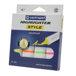 Centropen Szövegkiemelő 1-4, 6mm, vágott hegyű, Centropen 6252 neon, 4 klf. szín (34643) - irodasziget