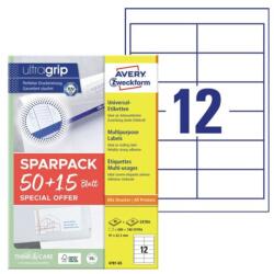 Avery Etikett címke, 97×42, 3mm, univerzális, 65 lap, 12 címke/lap Avery, fehér (57299)