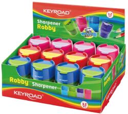 Keyroad Hegyező 2 lyukú tartályos, fedeles, fém belsővel 12 db/display Keyroad Robby vegyes színek (38421) - irodasziget