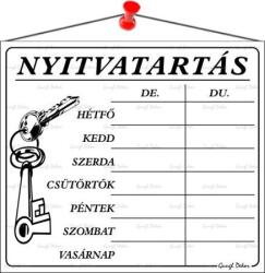Információs tábla, 20×17, 5 cm, Nyitvatartás, fehér (LUIN001)
