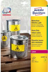 Avery Etikett címke, 63, 5 x29, 6mm, időjárásálló poliészter, 27 címke/ív, 20 ív/doboz, Avery sárga (L6105-20) - irodasziget
