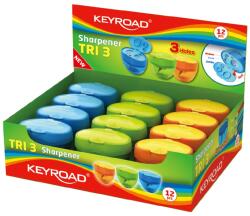 Keyroad Hegyező 3 lyukú tartályos, fedeles 12 db/display Keyroad Tris vegyes színek (38423) - irodasziget