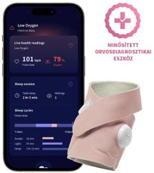 Owlet Dream Sock okos zokni 0-18 hónapig, matt rózsaszín
