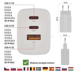 EMOS GaN PD 65 W max. univerzális USB töltő (EMOS_V05G65) (EMOS_V05G65)