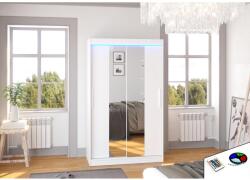 ADRK Tükörrel és LED világítással ellátott tolóajtós szekrény SANTOS 120, Fehér, Fehér - mindigbutor