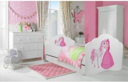 ADRK Ágy matraccal és fiókkal CASIMO PRINCESS WITH HORSE 160x80, Fehér - mindigbutor