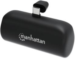 Manhattan Power Bank with integrated USB-C plug, 5000 mAh, Up to 20W output, Kickstand for Use as Charging Phone Holder, Black (5479)