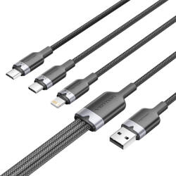  USB 2.0 A hím és 3 az 1-ben USB-C, Lightning és Micro-B hím kábel Vention 3A CTPBG 1.5m (CTPBG)