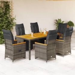 vidaXL 7 részes szürke polyrattan kerti bisztrógarnitúra párnákkal (3276971)