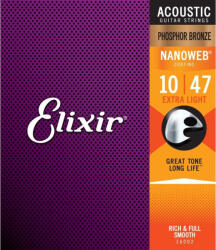 Elixir 16002 NanoWeb foszfor-bronz akusztikus gitárhúr 10-47