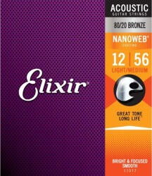 Elixir 11077 80/20 Bronz NanoWeb 12-56 akusztikus gitárhúr - 10% nyitási akció