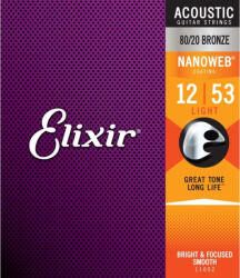Elixir 11052 80/20 Bronz NanoWeb 12-53 akusztikus gitárhúr - 10% nyitási akció