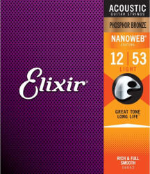  Elixir 16052 NanoWeb foszfor-bronz akusztikus gitárhúr 12-53 - 10% nyitási akció