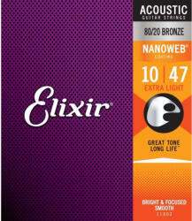 Elixir 11002 80/20 Bronz NanoWeb 10-47 akusztikus gitárhúr - 10% nyitási akció
