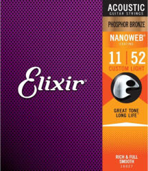 Elixir 16027 NanoWeb foszfor-bronz akusztikus gitárhúr 11-52 - 10% nyitási akció