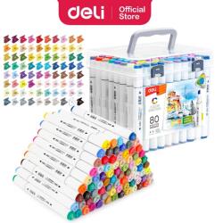 Deli Color Emotion Sketch Marker 80 db-os kétvégű kerek és vágott heggyel, háromszög test, alkoholos (DEL70803-80)