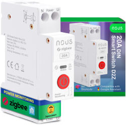 Nous D2Z DIN-sín kompatibilis Tuya Zigbee fogyasztásmérős relémodul 20A