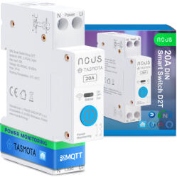 Nous D2T DIN-sín kompatibilis Wi-Fi-s fogyasztásmérős relémodul, Tasmota firmware, Matter kompatibilis, 20A