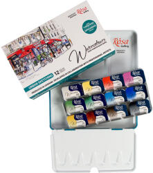 Akvarellfesték készlet, szilkés - Rósa Gallery Urban Sketching Türkiz - 12 x 2, 5 ml - fémdobozos