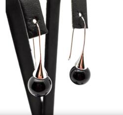 MyVanilla Ásvány Fülbevaló - Ónix Golyóval és Kürt Formájú Lógós Dísszel (10 mm)
