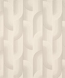  Ívelt formákből épülő art deco hatású geometriai design törtfehér és lágy homok-bézs tónus tapéta (PW3108)