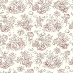 Egzotikus halaktól hemzsegő korallzátony toile de Jouy textil alapon krémfehér és rákvörös/barnásvörös tónus tapéta (201478338)
