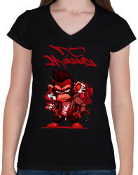 printfashion dj monkey - Női V-nyakú póló - Fekete (17300629)