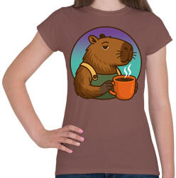 printfashion Kapibara barista - Női póló - Mogyoróbarna (17457057)