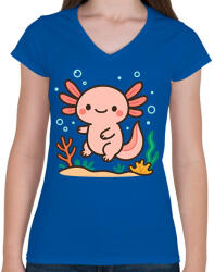 printfashion Axolotl - Női V-nyakú póló - Királykék (17451212)