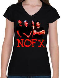 printfashion nofx - Női V-nyakú póló - Fekete (16961707)