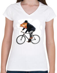 printfashion Biciklis hal - Női V-nyakú póló - Fehér (17137858)