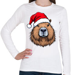 printfashion Karácsonyi capybara - Női hosszú ujjú póló - Fehér (16959463)