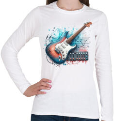 printfashion gitár - Női hosszú ujjú póló - Fehér (17251157)