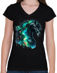 printfashion ló - Női V-nyakú póló - Fekete (17276994)