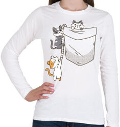 printfashion Cicák zsebben - Női hosszú ujjú póló - Fehér (17104436)