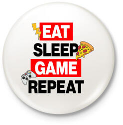 printfashion eat sleep game repeat - Kitűző, hűtőmágnes - Fehér (17483194)