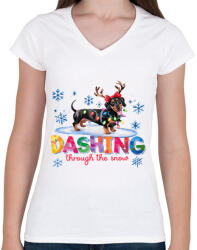 printfashion Tacskó - Női V-nyakú póló - Fehér (17188066)