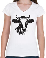 printfashion Tehén - Női V-nyakú póló - Fehér (16933037)