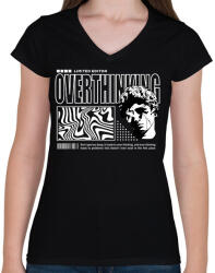 printfashion overthinking - Női V-nyakú póló - Fekete (17244401)