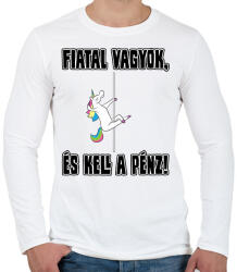 printfashion Fiatal vagyok és kell a pénz - Férfi hosszú ujjú póló - Fehér (17301962)