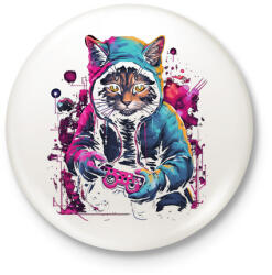 printfashion Gamer macska - Kitűző, hűtőmágnes - Fehér (17180741)